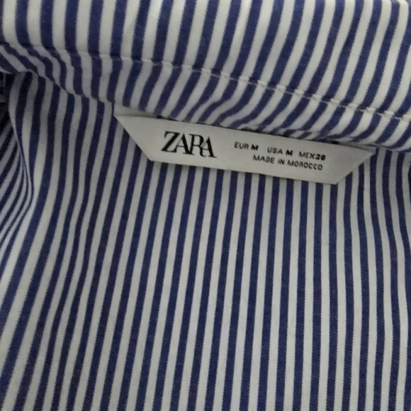 Zara Men's Navy Striped Button Down Shirt with Patch - Picture 2 of 2